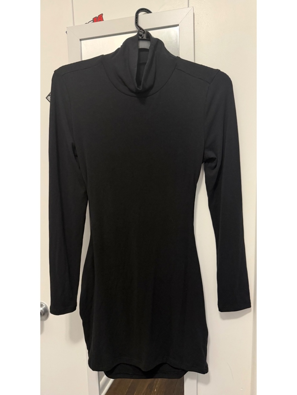 SHEIN Black Long Sleeve Turtleneck Mini Dress with Open Back Cutout